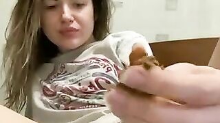 Kinky hairy babe showing her sticky shit