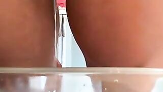 Amateur horny lady poops at home