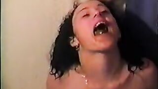 Slutty naked lady eating shit