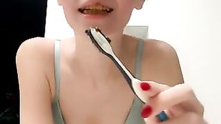 Hot babe and scat brush