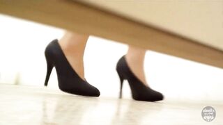 Nasty babe in pantyhose teasing and pooping