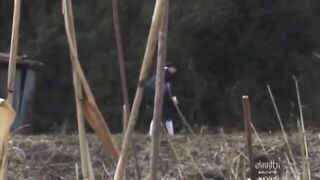 Japanese gal caught pooping in the forest