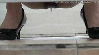 Sexy woman drops her jizz and a big turd in a public