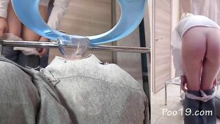 Slutty lady poops on her lucky slave