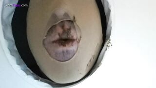 High heels girl pooping for slave in the mouth