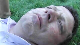 Kinky horny bitches pissing on the slave