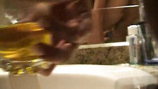 Bathroom own pee drinking babe