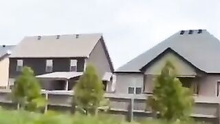 Beautiful girl poops in the garden