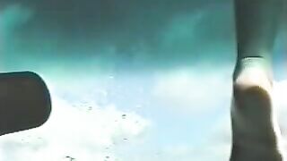 Blonde teen with large open fanny pees down