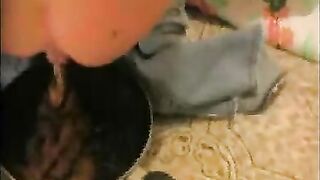 Tattooed babe dropping shit