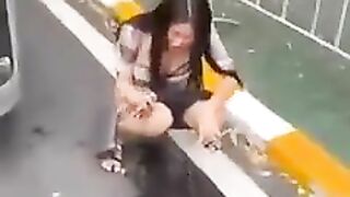 Crazy Asian whore caught pissing