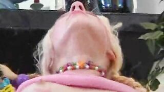 Cute blonde babe riding cock while pissing