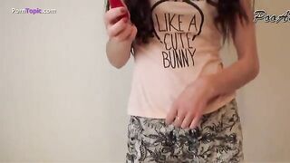 Sweet brunette chick teasing and shitting on her slave