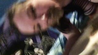 Busty girlfriend eating shit while getting banged from behind