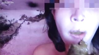 Cute girl eating loads of shit