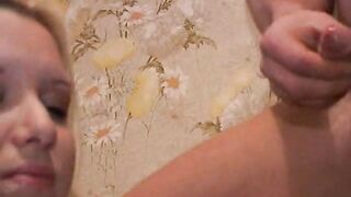 Curvy blonde girlfriend sucking cock and drinking pee