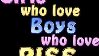 Slutty babes piss for horny studs