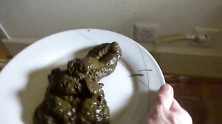 MILF with nice fake tits masturbates and shits