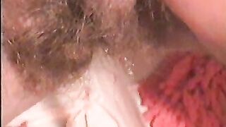 Hairy lady unbuttons her underwear and lets her pee run out
