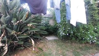 Outdoor pee in the backyard