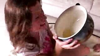 Gorgeous brunette taking piss juice