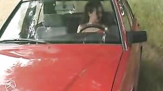 Nasty girl piss on Mercedes bonnet