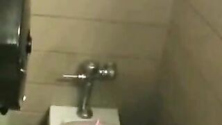 Curvy babe in bikini shits in the public toilet