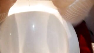 Tattooed Alt chick public urinal shit