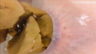 Releasing big poop in the bathtub