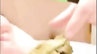 Kinky babe teasing and pooping with tooth brush