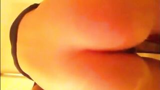 Skinny babe in tanga shitting standing up