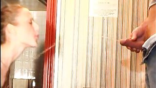 Lovely babe taking huge piss in her mouth