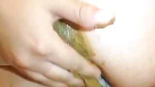 Woman shitting diarrhea while smearing it heavily