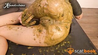 Nasty babe masturbates with shit