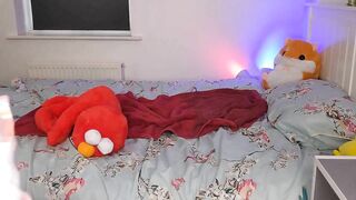 Chubby girl poo in Diaper and smear in the bedroom