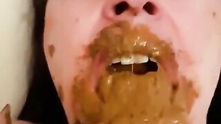 Chubby girl scat swallow closeup