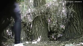 Cute girl pooping in the woods