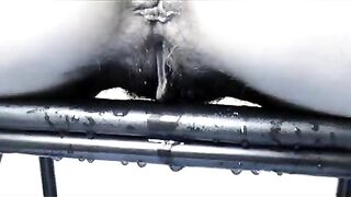 Hairy hot wife showing her pussy and piss