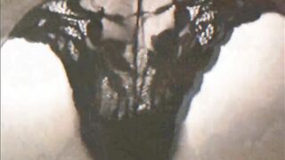 Lovely brunette beauty eating hot shit