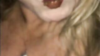 Blonde lusty MILF eating shit