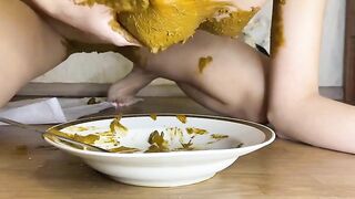 Beautiful brunette girlfriend eating shit