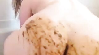 Sweet busty chubby lady shitting hard