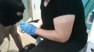 Mistress feeds messy shit to slave