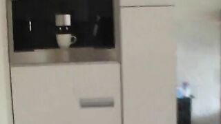 Sabrina poops in her kitchen