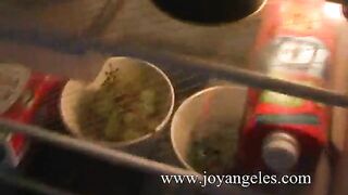 Sabrina poops in her kitchen