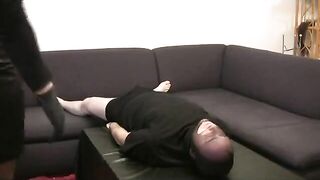 Mature lady pooping on face