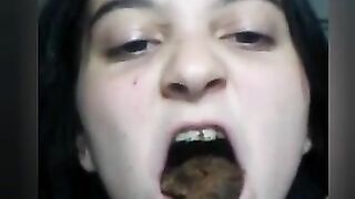Shit swallowing brunette babe
