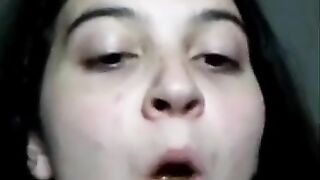 Shit swallowing brunette babe