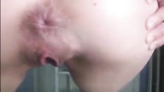 Skinny girl pushing hard and shitting