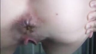 Skinny girl pushing hard and shitting